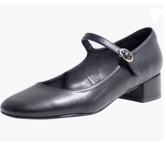 Miss Left Black Closed Round Toe Mary Jane Adjustable Strap Block Low Heel Pumps - Picture 1 of 8